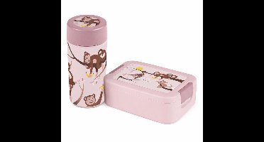 Sigma Home Food to Go - Aap - Lunchset Kinderen – Broodtrommel + Drinkbeker – 100% Lekvrij – Met Bentobakje – Roze