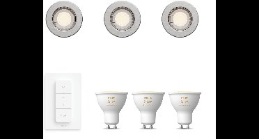 Philips Hue Peridot Set van 3 Inbouwspots (Nikkel) - Rond - Niet Richtbaar - GU10 - Warm tot Koelwit Licht - Incl. Hue Dimmer Switch - Hue White Ambiance