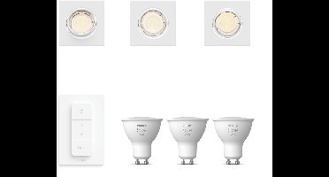 Philips Hue Peridot Set van 3 Inbouwspots (Wit) - Vierkant - Richtbaar - GU10 - Warmwit Licht - Incl. Hue Dimmer Switch - Hue White