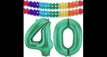 Folat Verjaardag Leeftijd folieballon - 40 jaar - groen - 86 cm - cijferballon groot - incl 2x feestslingers