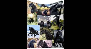 Fleece deken - paarden - Friezen - flanel - plaid - 150 x 130 cm