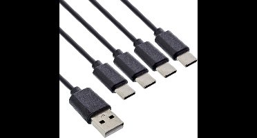 USB-A naar 4x USB-C oplaadkabel | max. 25W | zwart | 1 meter