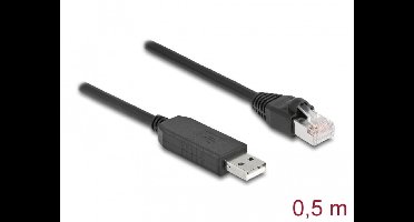 Seriële verbindingskabel met FTDI-chipset, USB 2.0 Type-A mannelijk tot RS-232 RJ45 Male 50 cm zwart