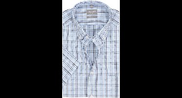 OLYMP Luxor comfort fit overhemd - korte mouw - popeline - wit met blauw en groen geruit - Strijkvrij - Boordmaat: 48