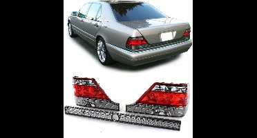 Heldere Glazen Achterlichten Rood/Zwart met Sluitstrip Geschikt voor Mercedes S-Klasse W140 (Facelift 1994-1998)