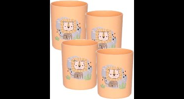 Plasticforte onbreekbare Drinkbekers - 12x - kunststof - 350 ml - oranje - leeuw - kinderen - camping - mokken