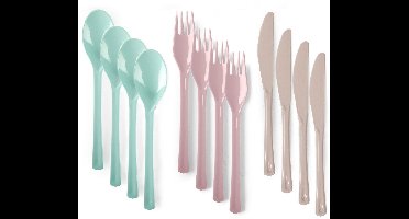 Plasticforte Bestek set van kunststof - 12x stuks - herbruikbaar plastic - 19 cm - BBQ / Verjaardag / Camping / Party - messen - vorken - lepels