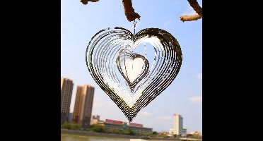 3D roterende windgong, 20 cm zilveren hart ornament