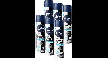 NIVEA MEN Black & White Fresh Anti-Transpirant Spray - Deo Tegen witte en gele vlekken - 72 uur bescherming - Frisse geur – Alcoholvrij - 6 x 150 ml