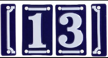 Best for Boots huisnummer 13 met sierrand - Oudhollands - emaille - blauw/wit