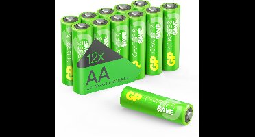 GP Charge&Save, oplaadbare Batterijen AA 1300mAh, NiMH – 12 stuks | Geoptimaliseerde capaciteit voor dagelijks gebruik | AA batterijen oplaadbaar, voorgeladen, lage zelfontlading, duurzaam alternatief voor wegwerpbatterijen