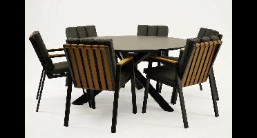 Tuintafel Rotonda met 6 Leather antraciet stoelen