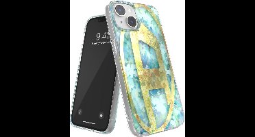 Diesel Oval D Bloemen Telefoonhoesje iPhone 13 & iPhone 14 – Blauw Bloemenprint en Geel Diesel Logo – Valbescherming tot 2 Meter – Shockproof – Origineel Diesel Accessoire met D-Logo