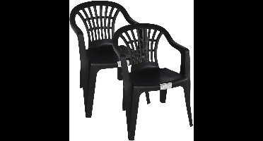 Gerimport Stoel voor buiten/binnen - 4x - tuinstoelen - zwart - 50 x 54 x 76 cm - stevig kunststof - Bijzet stoelen