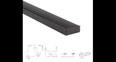 4 meter led strip profiel zwart - Opbouw - 7 mm hoog - compleet met afdekkap - Led profiel opbouw - Led profiel zwart