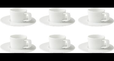 Palmer - White Delight - Espresso kop en schotel - 6 stuks - 7 cl - Wit - Porselein - Koffiekopjes