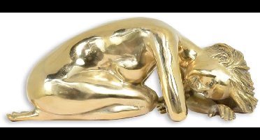 Bronzen beeld - Liggende naakte vrouw - sculptuur - 16 cm hoog