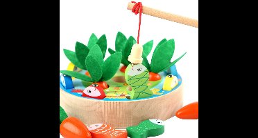 Montessori Houten Vishengel Speelgoed - Magnetisch Vissen - Kleurrijk Educatief Sorteerspel - 6 Wortels & 8 Vissen - Jongens en meisjes vanaf 3 jaar