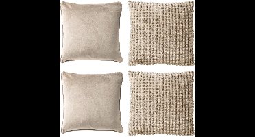 Dutch Decor - KUSSENSET - 4-delig - Texture Harmony - 45x45 cm - inclusief binnenkussens - beige - Met Ritssluiting – Decoratie Kussens - Comfortabele kussentjes voor op de Bank