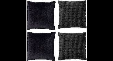 Dutch Decor - KUSSENSET - 4-delig - Texture Harmony - 45x45 cm - inclusief binnenkussens - zwart - Met Ritssluiting – Decoratie Kussens - Comfortabele kussentjes voor op de Bank