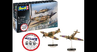Revell Modelbouwpakket Vliegtuigen - 73771 Spitfire Mk.1a - Hurricane Mk.1 - WWII Britse Propellervliegtuigen - Starter Kit Plastic - 1:144 - Modelbouw
