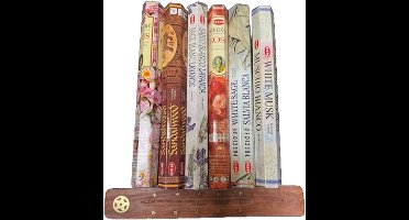 HEM - Wierook - 6 pakjes x 20stokjes = 120 van verschillende geuren wierook - wierook pakket - Creëer een Betoverende Sfeer met Ons Indiase Wierook Pakket en Gratis Wierookhouder!