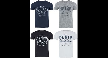 Mustang Heren T-Shirt 4-pack Mustang heren T-shirt regular fit Veelkleurig XL Ronde Hals Volwassenen