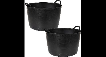 Plasticforte Flexibele kuip of emmer - 2x - zwart - 75 liter - stevig kunststof - 58 x 55 cm - Afvalbak - Wasmand - Opbergmand - Extra groot