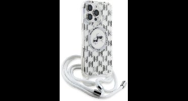 Karl Lagerfeld, Hoesje Geschikt voor Apple iPhone 16 Pro Max MagSafe met Monogram en Afneembaar Koord, Transparant