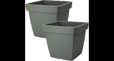 Pro Garden Plantenpot/bloempot Square Classic - 2x - kunststof - donkergroen - D39 x H35 cm - tuin potten