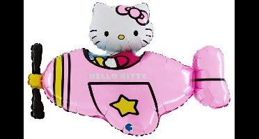 Hello Kitty Folieballon - Vliegtuig - Roze - 76 cm - Plat geleverd