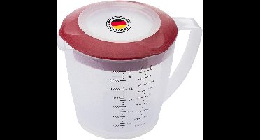Beslagkom met spatbescherming deksel en tuit - 1.4L - Helena - doorzichtig/rood - 310522ER Measuring cup