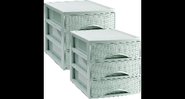 Plasticforte Ladekastje bureau organizer SORTED - 2x - 3 lades - groen - L26 x B35 x H28 cm - kunststof - organiseren