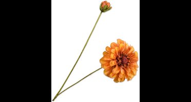 Silk-ka Kunstbloem-Zijde Bloemen -Kunsttak Zinnia Tak Geel-Oranje 62 cm
