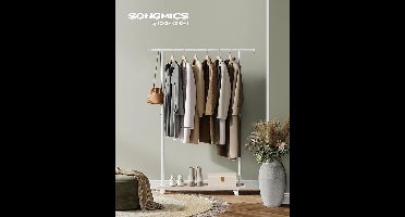 Kledingrek - met plank - staal - 35D x 98,5B x 160,3H centimeter - met wielen - Laadvermogen 1.1E+2 lb (50 kg) - Natuurlijk beige + wolkenwit