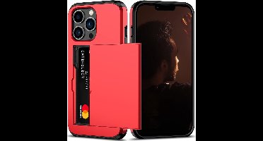 Hoesje Geschikt voor iPhone 13 Pro Hoesje Rood - shockproof Backcover met pasjeshouder - Ruimte voor 2 pasjes