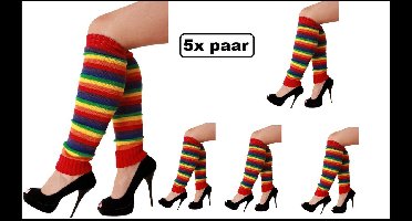 5x Paar Beenwarmers regenboog streep - Merk PXP - Regenboog - Been warmer carnaval gay pride cheerleader voetbal hockey unisex festival bier feest apres ski fitness