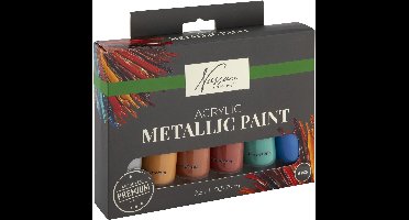 Nassau Fine Art Metallic Acrylverf Set – 6pcs 75ml Tubes – Hoogwaardige Metallic Verf voor Hobby – Dekking op Papier, Canvas, Hout, Steen en Meer