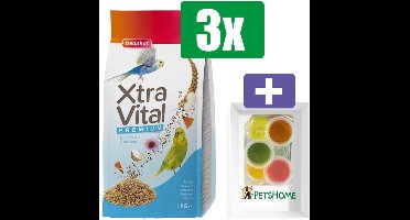 Beaphar parkietenvoer 1 kg – 3 Zakken – Inclusief 6 stuks PetsHome Fruitkuipjes