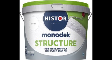 Histor Monodek Structure Muurverf – Matte Structuurverf met Fijne Korrel – Camoufleert Oneffenheden – Geurarm en Oplosmiddelvrij – Voor Binnen – Wit – 10L