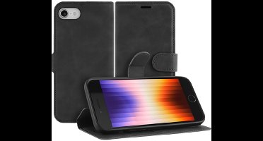 Just in Case hoesje geschikt voor iPhone SE (2022) Hoesje met Pasjeshouder - Premium Bookcase - Zwart