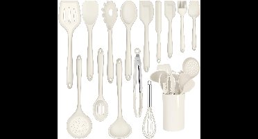 Boraboi® 15-delige Siliconen Keukengerei Set Inclusief Diverse Hittebestendige Kookgerei en Houder voor Eenvoudige Opslag