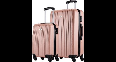 ﻿﻿﻿﻿Slazenger Kofferset 2 Delig - Handbagage Trolley en Ruimbagage Koffer (S + M/L) - ABS Hardcase Koffer Set met 360° Wielen - Cijferslot - Roze