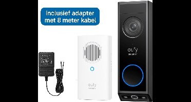 eufy Security E340 Video Deurbel met Chime – Video Doorbell - Dual-Cam technologie, 2K Full HD-resolutie, kleur nachtzicht, AI-pakketdetectie + deurbel adapter met 8 meter kabel - Bundelvoordeel