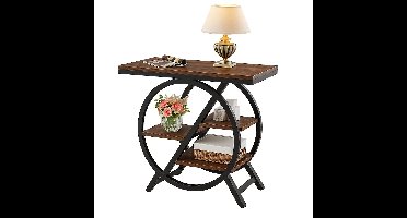 SureDeal® - Smalle Bijzettafel 60×30×65 cm (B×D×H) – Hout/Metaal – Bruin – Industrieel Design – Tafel met 3 Opbergplanken – Voor Woonkamer/Slaapkamer – Retro Stijl