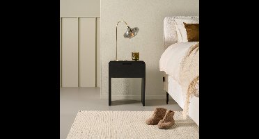 Nachtkastje Laros - Mangohout - Zwart - 45x55x32 cm (BxHxD) - Met lade