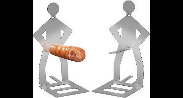 Cookinglife BBQ Worsthouder - Worstenhouder Hotdoghouder Sausage Holder - RVS Zilver - Vaatwasserbestendig Ergonomisch Handvat - Set van 2 - 15 cm