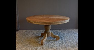 Meubelplaats Ronde Eettafel Teakhout met Bolpoot Bali Ø130 cm - Massief Hout - Elegante Afwerking