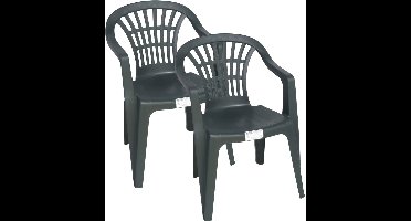 Gerimport Stoel voor buiten/binnen - 2x - tuinstoelen - donkergroen - 50 x 54 x 76 cm - stevig kunststof - Bijzet stoelen