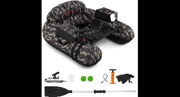 COSTWAY Belly Boot, Belly Boat met verstelbare hengelhouder, vishaakstator, pomp, aluminium peddel en vinnen, visboot voor volwassenen